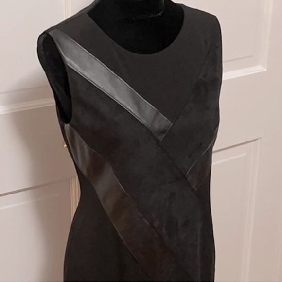 Calvin Klein Black Faux Leather Suede Lined Sheath Dress NWT - Picture 4 of 13